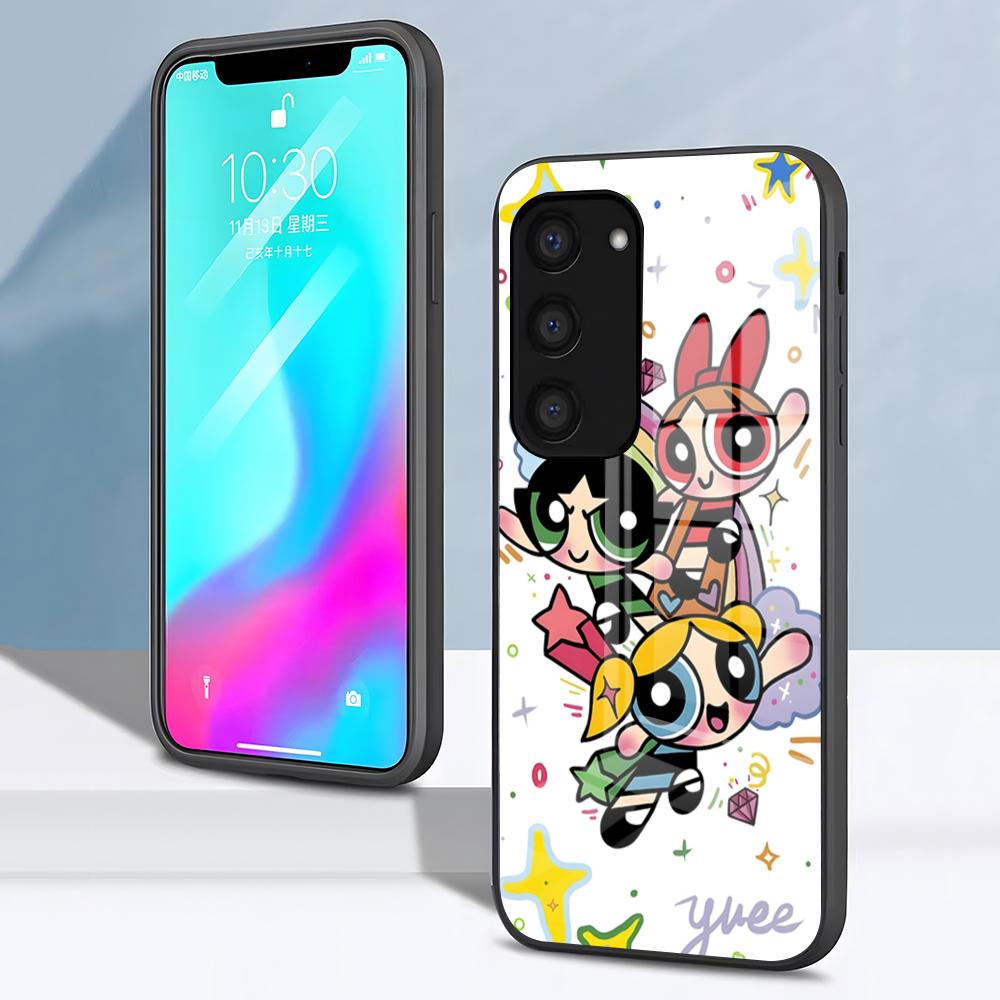Чехол для телефона P-Суперкрошки Милый для Samsung S26 S25 S24 FE S23 S22 S21 Plus S20 Ultra Note20Ultra Черная стеклянная крышка