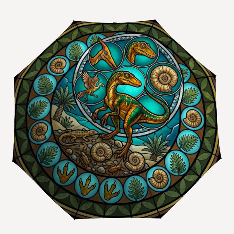Prehistoric Glass pattern umbrella, portable and foldable design, 8 ribs, a casual accessory for Halloween, Christmas, and birthday gifts.