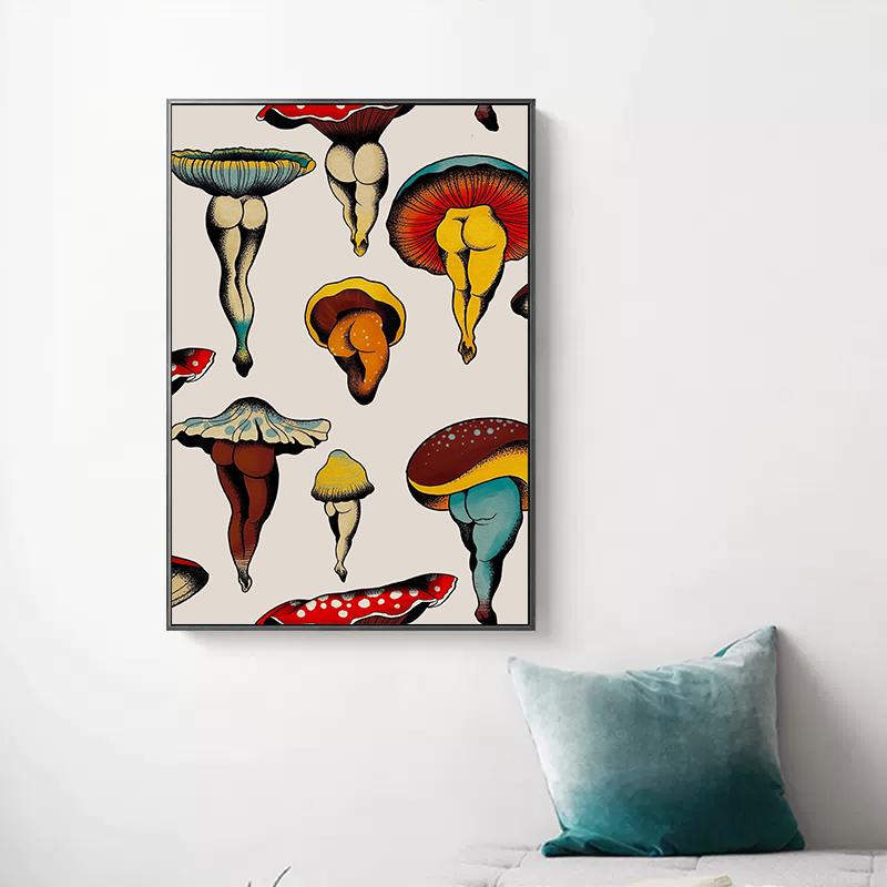 Забавный эстетичный плакат с изображением грибов, ретро холст, картина, винтажная настенная картина для современной спальни, украшение дома, без рамки