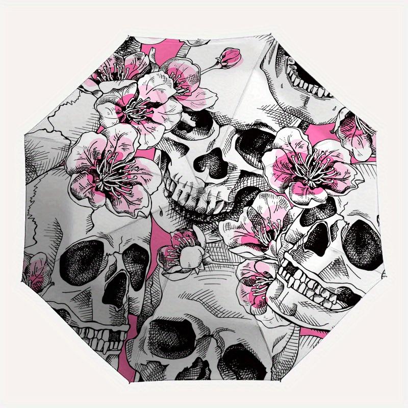 Cherry Blossom Skulls: Unique Floral & Skeleton Art DesignUmbrella, Portable 3-Fold Umbrella for Men & Women,Christmas Gift ES290