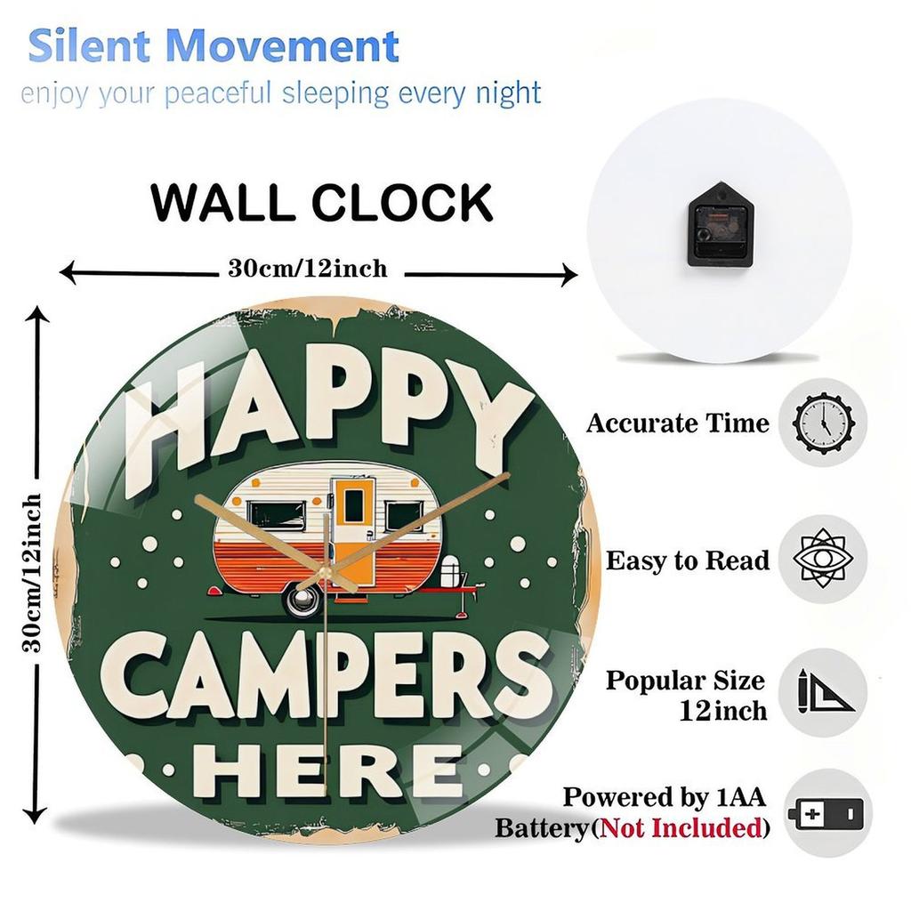 Personalized Silent Round Glass Clock 30cm with Metal Frame Custom Text for Living Room Wall