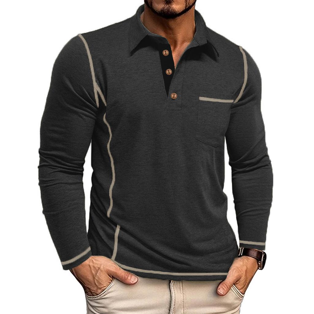 Men'S Button Up Long Sleeved Fashionable Casual Sports Top