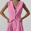 Women Cotton Line Waistcoat Shorts Sets Elegant Sleeveless Single Breasted Top Two Piece Set Womens 2023 Summer Lady Outsuit