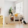 4 Panel Freestanding Pet Gate, Indoor Dog Barrier with Lockable Door, Support Feet, 360 degrees Flexible Hinges, Oak