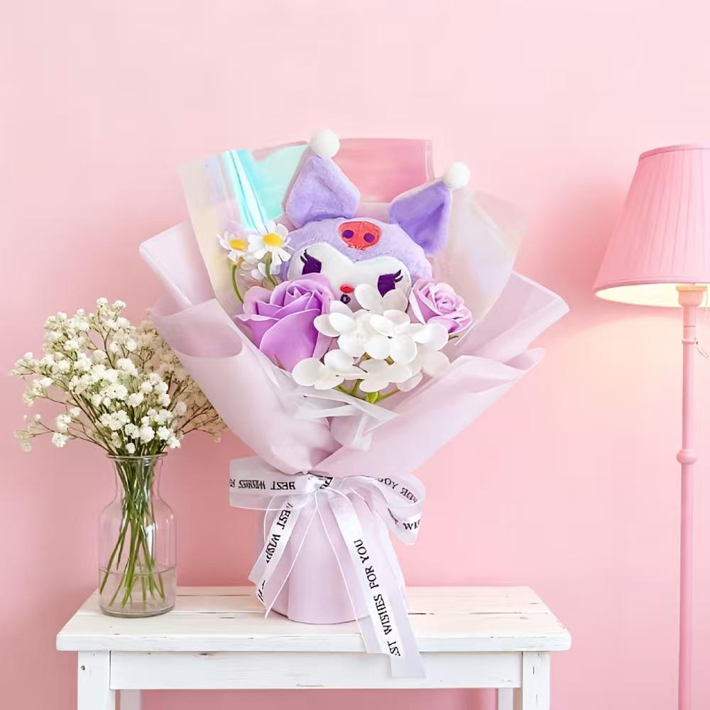 Sanrio Реалистичный Букет из Мыла Hello Kitty Мультяшный Вечные Реалистичные Розы Праздничное Собрание Подарки на Праздник Ручная Работа Подарок