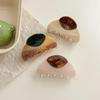 Retro Wood Grain Spliced Acetate Hair Clip - 7.5cm French Luxury Shark Hairpin