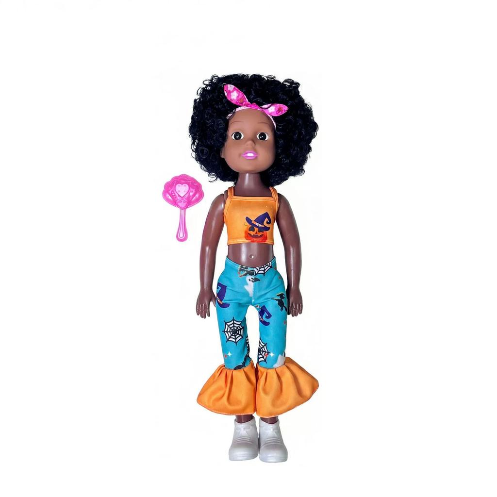 Realistic Reborn Doll African American Vinyl Body Soft Touch Doll with Curly Hair and Fashion Outfit for Kids Collectible Toy Gift