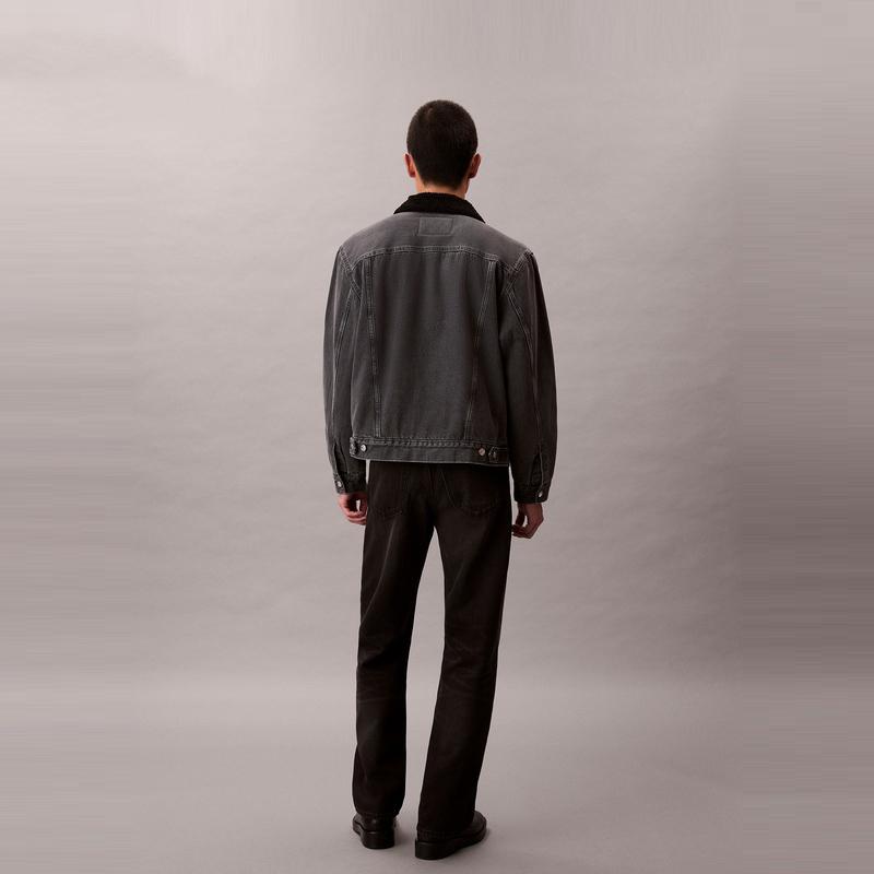 Calvin Klein Американская винтажная джинсовая куртка с воротником из искусственной овчины, мужская куртка 4RD782G