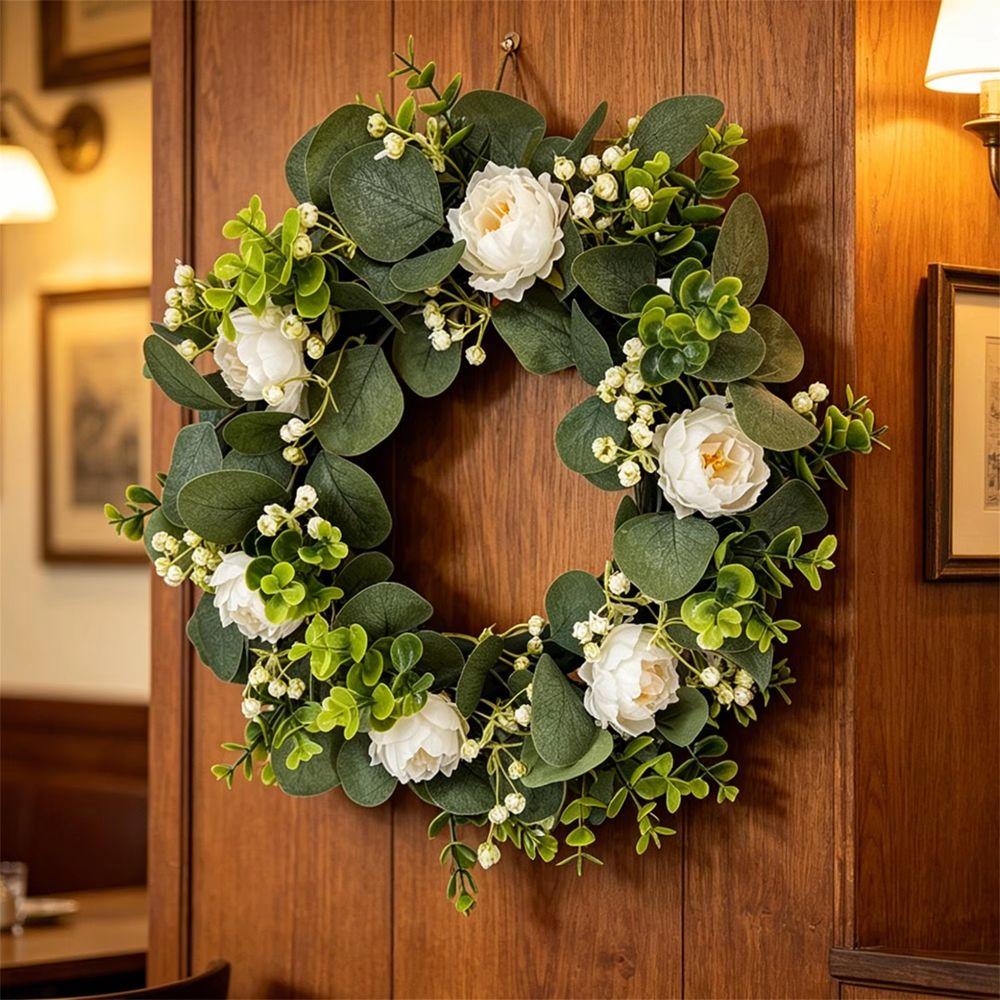Green Leaves Artificial Peony Eucalyptus Wreath 38cm Artificial Flower Ornament Holiday