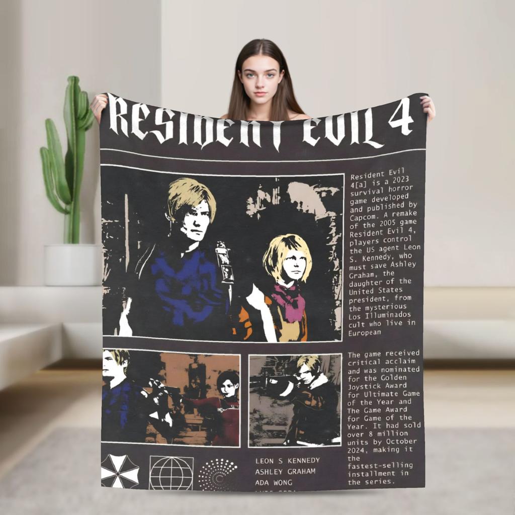 Leon Kennedy Resident Evil Warm Soft Blanket Picnic Plush Bedding Throws Fashion Outdoor Flannel Bedspread Sofa Bed Cover