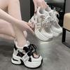 Women High Platform Casual Shoes Lace Up Chunky Sneakers 11CM Wedges Hidden Heels Leisure Shoes Summer Hollow Out Women's Shoes