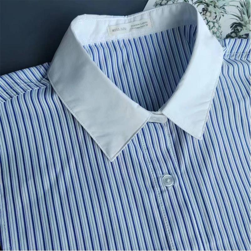 Синий полосатый фальшивый воротник, подходящая по цвету фальшивая рубашка, повседневное универсальное базовое украшение