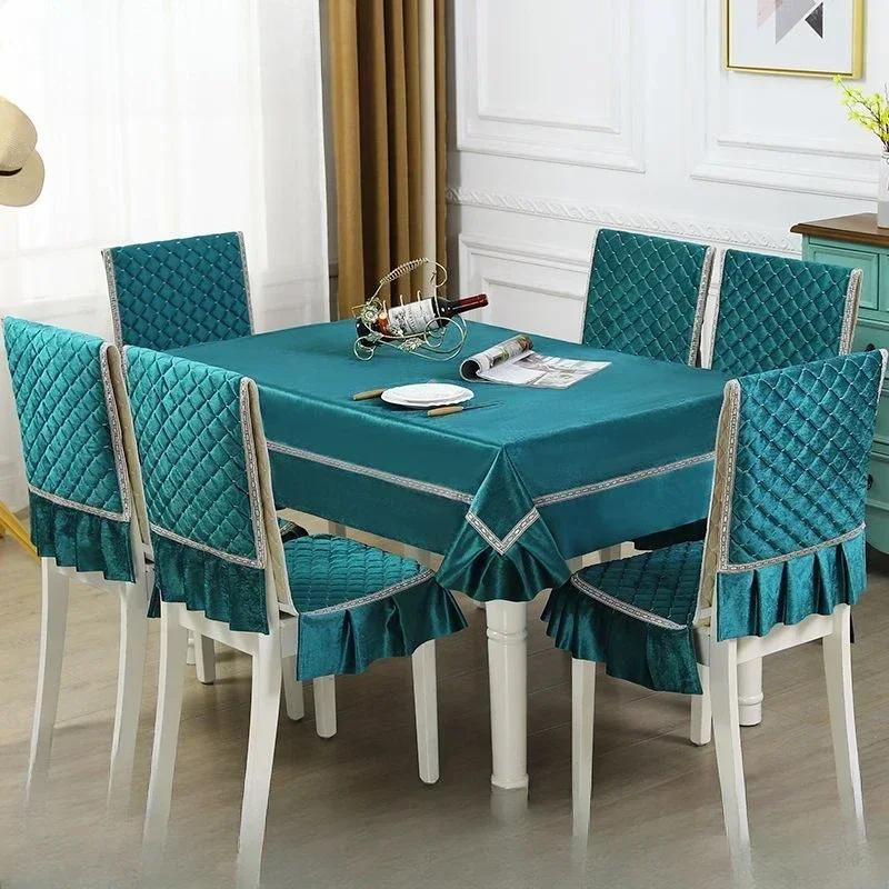 Легкий роскошный волнистый кружевной чехол на стул, утолщенная тканевая подушка для обеденного стола, европейский стиль, большой цветочный скатерть, чехол на стул