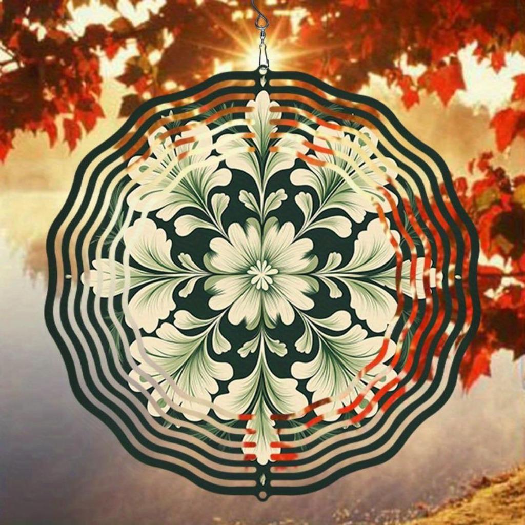 Lucky Clover Pattern Metal Wind Spinner Outdoor Decorative Kinetic Garden Art Hanging Wireless Wind Chime for Halloween Christmas