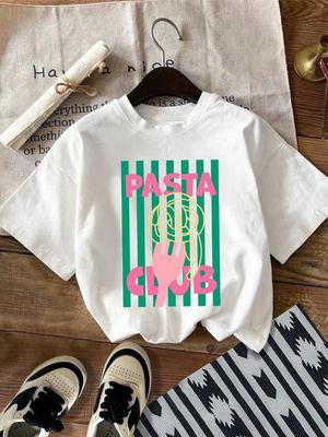 Футболка с графикой Pasta Club Модная забавная футболка с круглым вырезом Женская одежда Повседневная одежда Топ Y2k