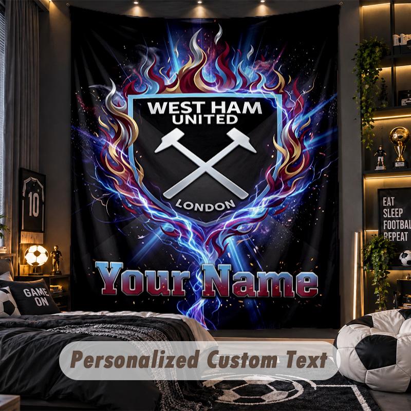 TapestryWest Ham United FC Custom Name Text Personalized Wall Hanging Tapestry Home Wall Decor