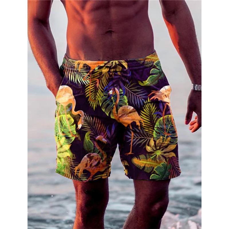 Tropical Plant Leaf 3D Men's Graphic Shorts Flamingo Print Hawaiian Beach Trunks Ice Short Pants