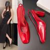 2025 Summer Patent Leather Women Sandals Fashion Square Toe Dress Street Style High Heel Shoes Zapatos De Mujer