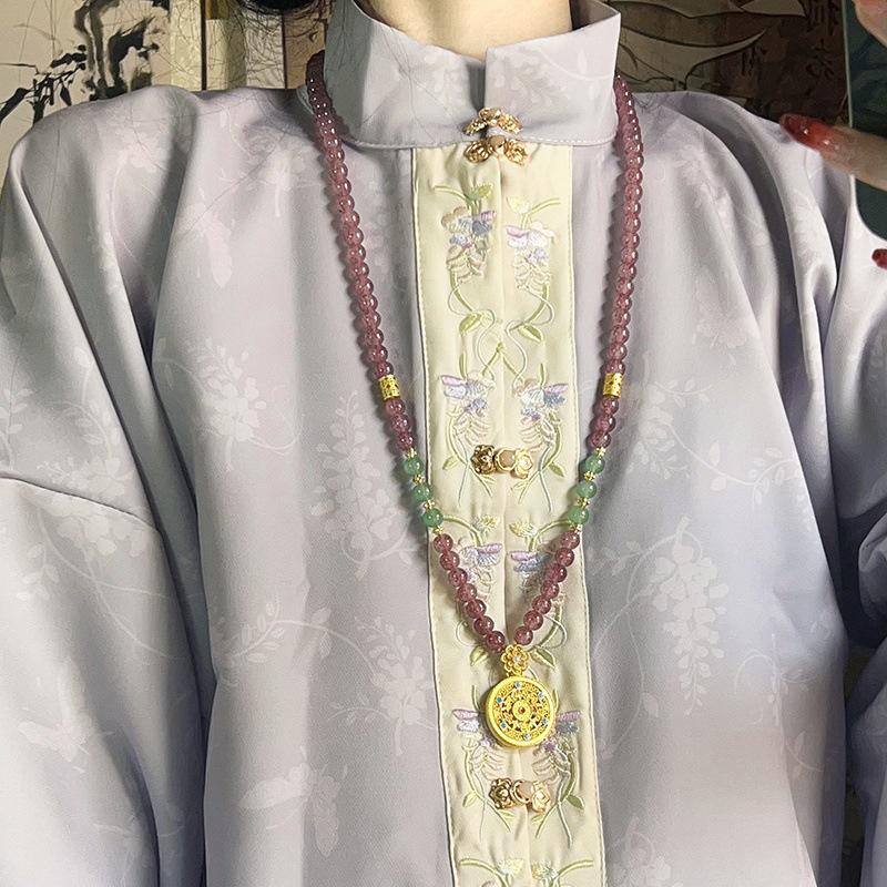 Этнический стиль Полый Резной Мешочек Удачи Подвеска Зеленый Имитация Нефрита Ручная Работа Бисерное Длинное Ожерелье