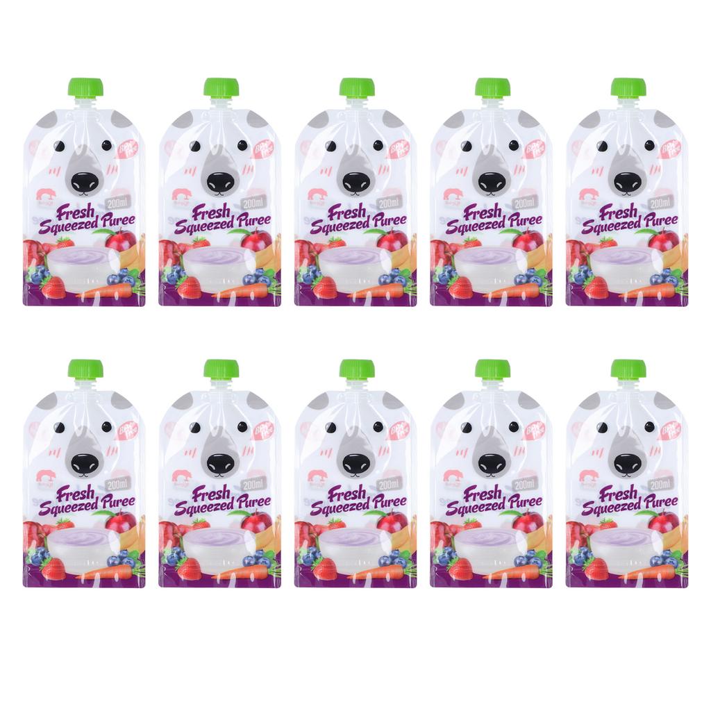 10 Pcs Reusable Food Pouch 200ml Refillable Portable Squeeze Baby Food Storage Bag for Fruit Puree