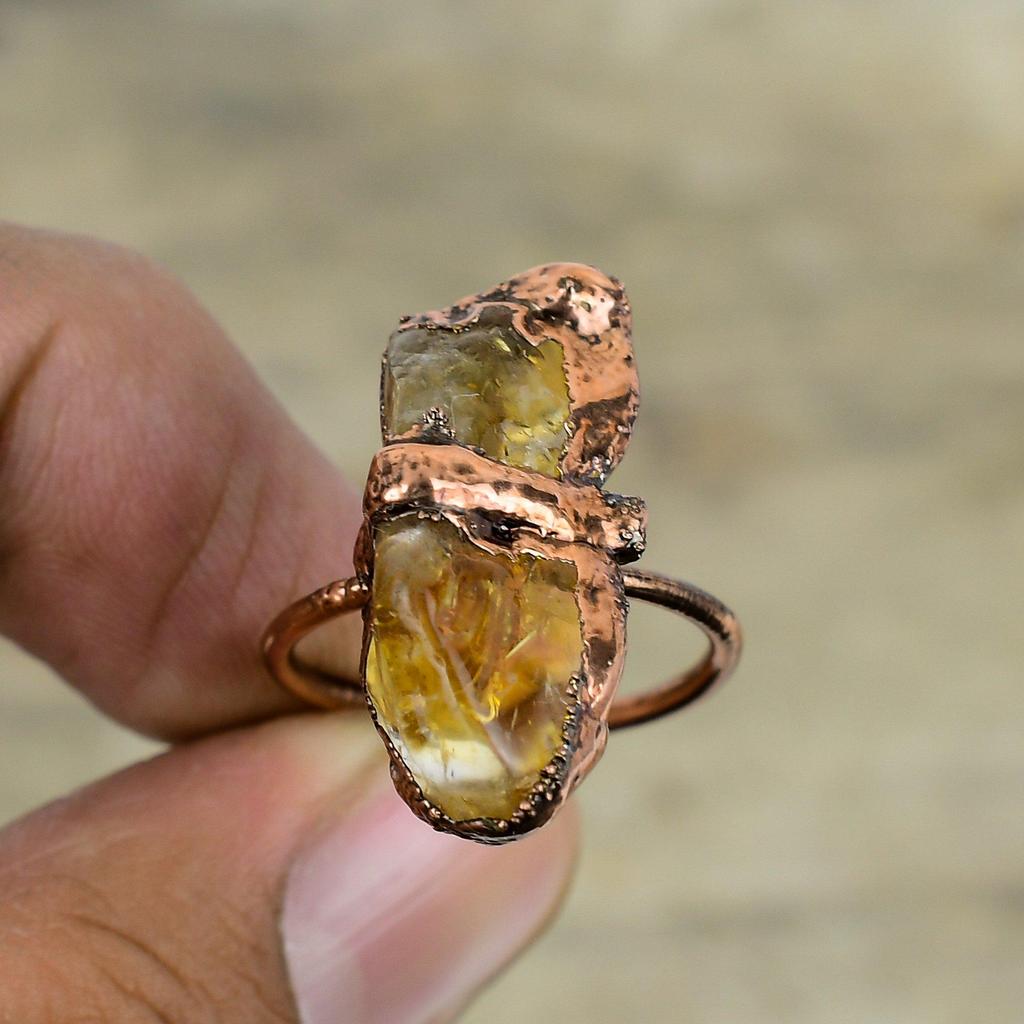 Citrine Rough Ring Electroformed Copper Ring Handmade Rings Citrine Copper Jewelry Adjustable Gemstone Ring Electroformed Jewelry For Gifts