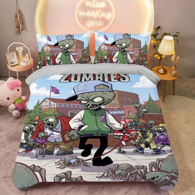 Anime Plants vs Zombies Duvet Cover Pillowcase Bedding Set Kids Boy Girl Bedroom Decoration 2/3piece set Single Double full Size