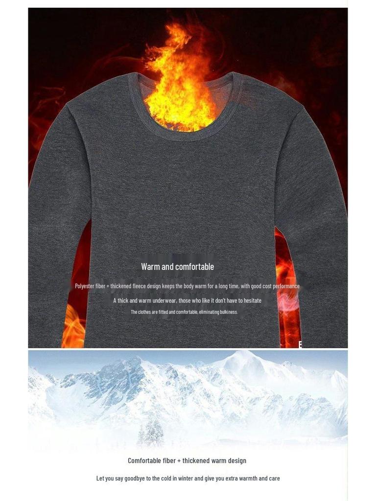 Мужской теплый комплект термобелья на флисовой подкладке: Хлопковый свитер базовый слой и толстые брюки для осени/зимы