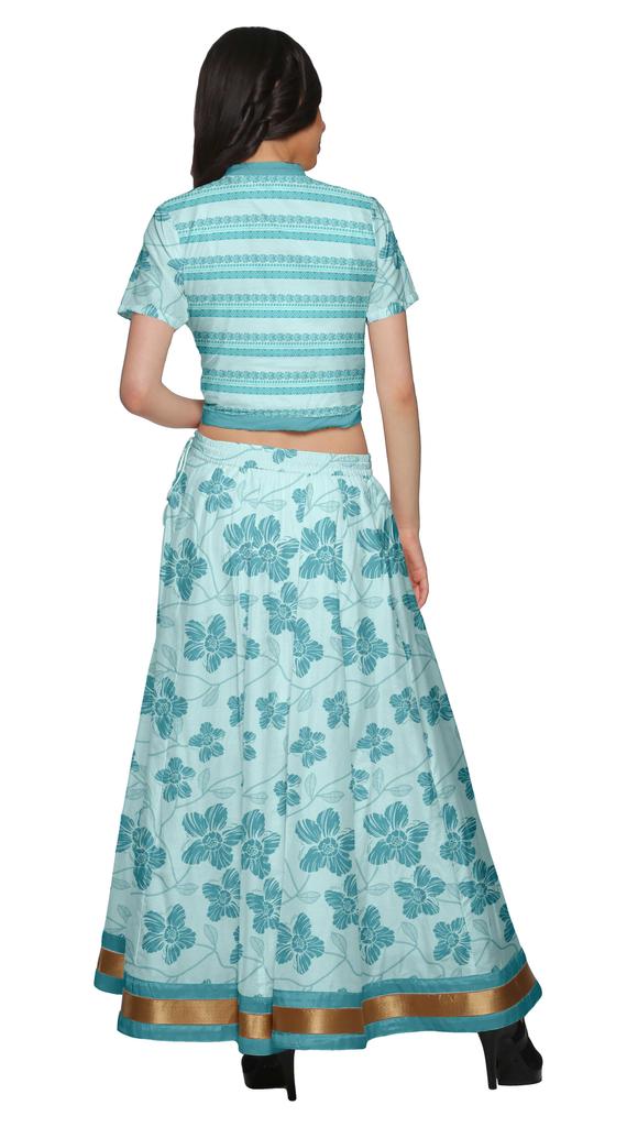 Moomaya Printed Indian Crop Top Skirt Sets Chanderi Women Ethnic Wear Plus