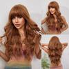 Long Wavy Synthetic Wigs Ombre Brown Hair Wigs with Bangs for Women Cosplay Daily Party Dating Heat Resistant Fiber Wig