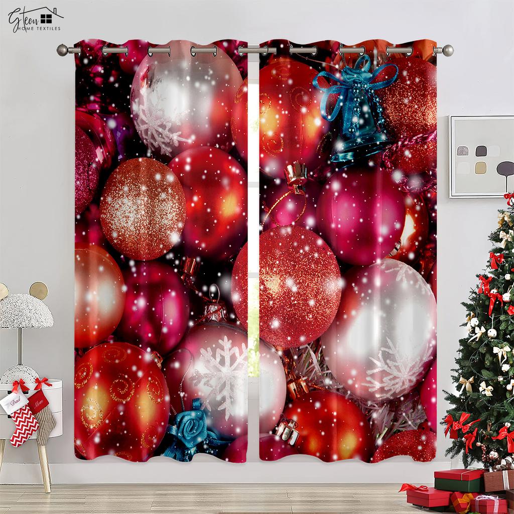Christmas Decoration Curtain Christmas Tree Christmas Hat Gift Elk Snowflakes New Year Festival 3d Printing Easy To Wash Curtain