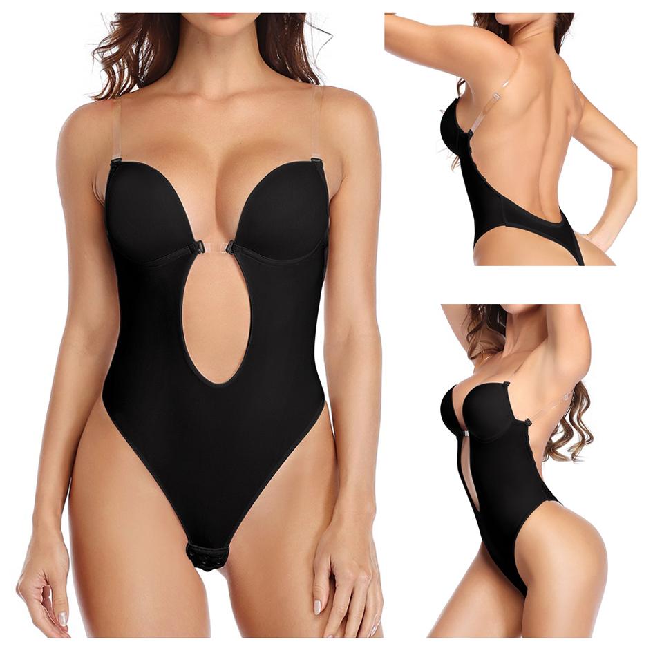 Women's bodysuit bra black shaping thong for backless dress XL Body 01 - black - 38