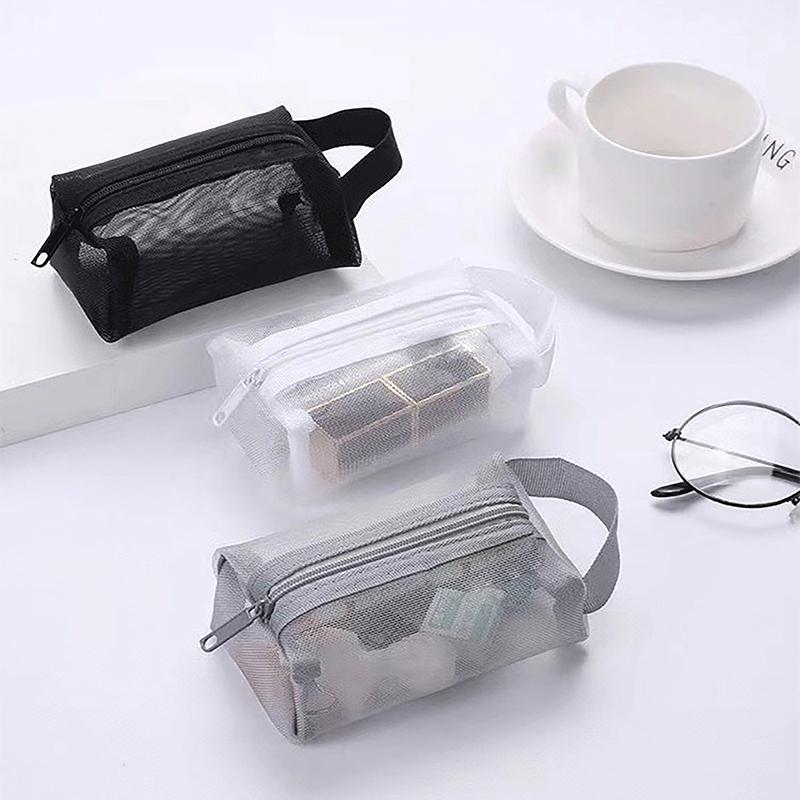 Simple Nylon Small Square Mesh Makeup Bags Three-Dimensional Coin Purse Key Id Credit Card Holder Bags Mesh Zipper Storage Bags