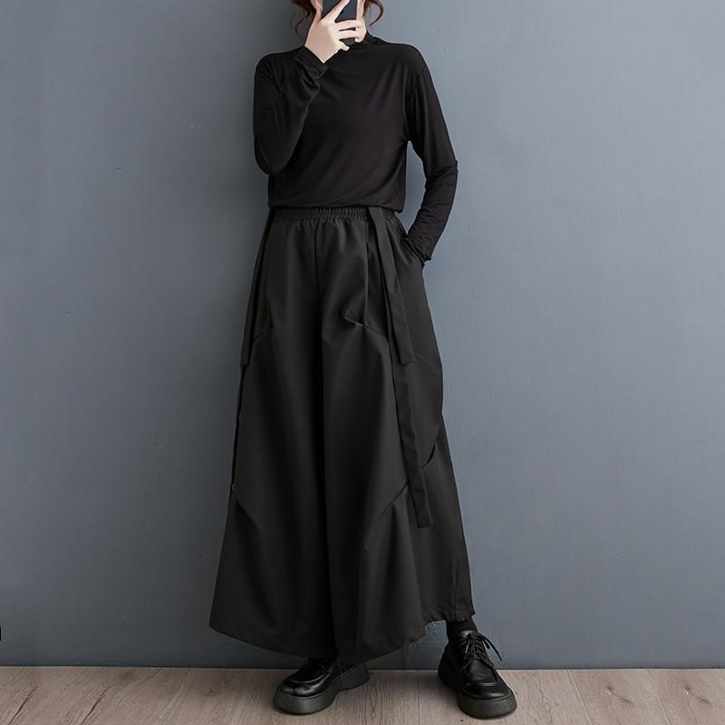 Черные винтажные повседневные свободные брюки с высокой талией больших размеров, весенне-осенние широкие брюки, женские брюки