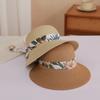 Flower Ribbon Bowknot Straw Hat Elegant Solid Color Sun Hat Trendy French Style Foldable Travel Beach Hats for Women Daily Use Summer Outdoor