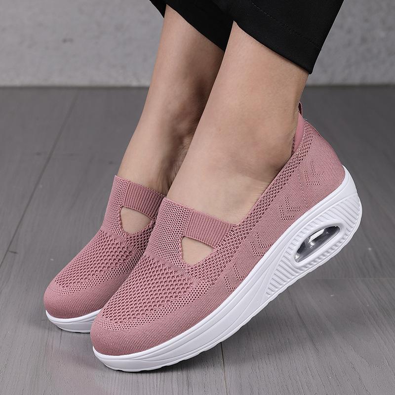 Женская весенняя дышащая повседневная обувь на толстой подошве с наклонным каблуком и воздушной подушкой, размер 36-42