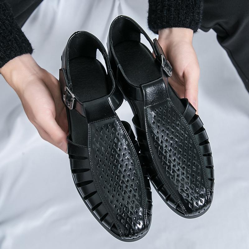 Brand's New Men's Summer Oversized Breathable Sandals Retro Pointed Men's Trend Hollowed Out Comfortable Leather Shoes