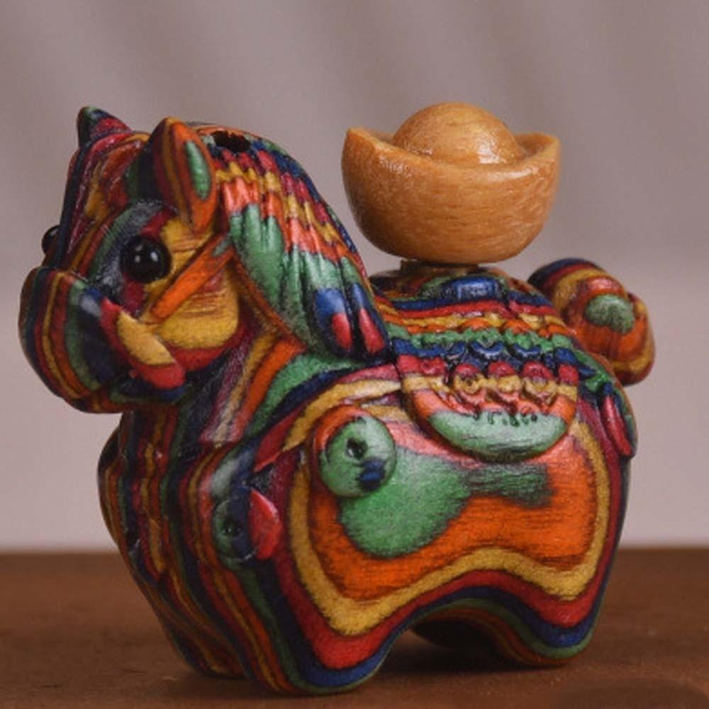 Mini Zodiac Horse Pendant Chinese Style Green Sandalwood Phone Chain Wooden Horse Keychain Friends