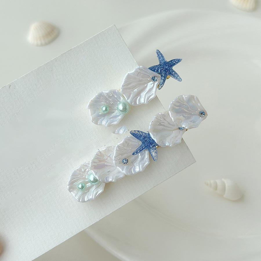 Asymmetrical Shell Starfish Pearl Hairpin Fresh Seaside Vacation Style Duck Bill Clip Fashionable Versatile Hair Accessories Women