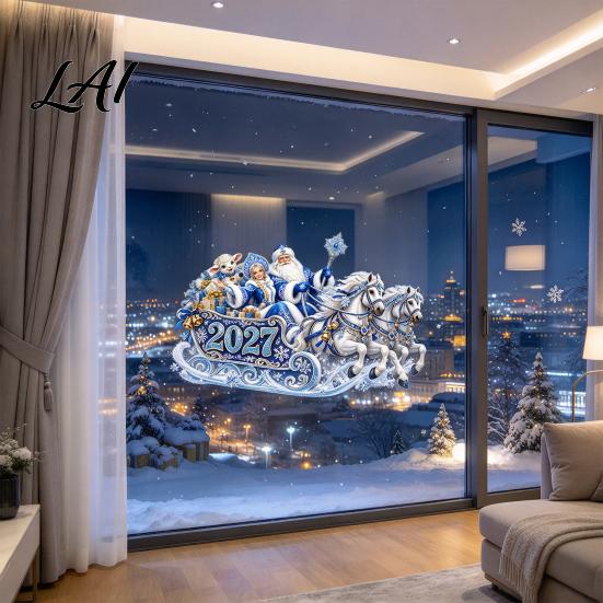 Removable Decorative Decals Static Glass Window Sticker Reusable Electrostatic PVC Decal with Old Man Girl Winter Wonderland Decorations Lamb