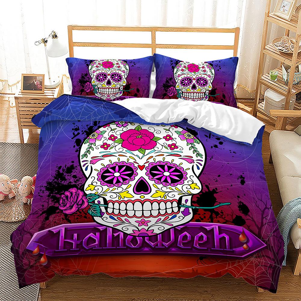 3D Skull Head Series Bedding Set Luxury Flower Skull Duvet Cover 2/3 Pieces DE135 * 200 Full Size Boys' Room Soft Bedroom Decoration