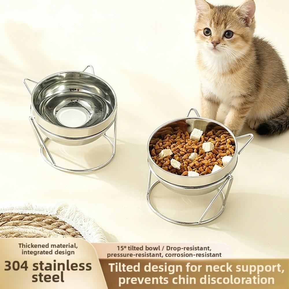 With Stand Pet Water Bowl Fall-Resistant Stainless Steel Cat Bowl Cat Bowl With Stand For Pet