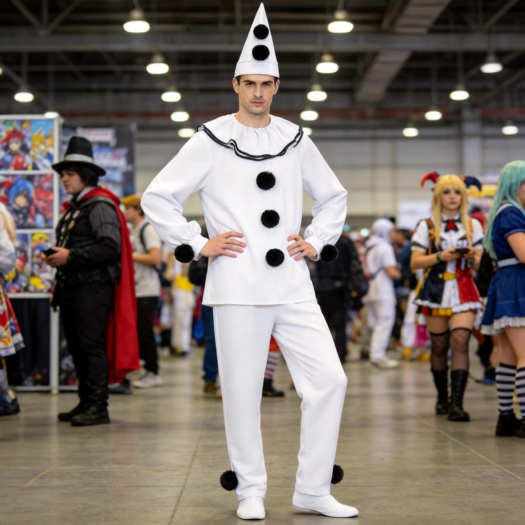 Костюм Клоуна Пьеро Для Тематических Вечеринок И Cosplay Мероприятий Из Удобного Полиэстера