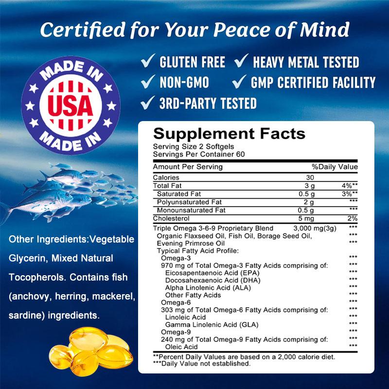 Triple Omega 3-6-9 Complex 120 Softgels Dietary Supplement