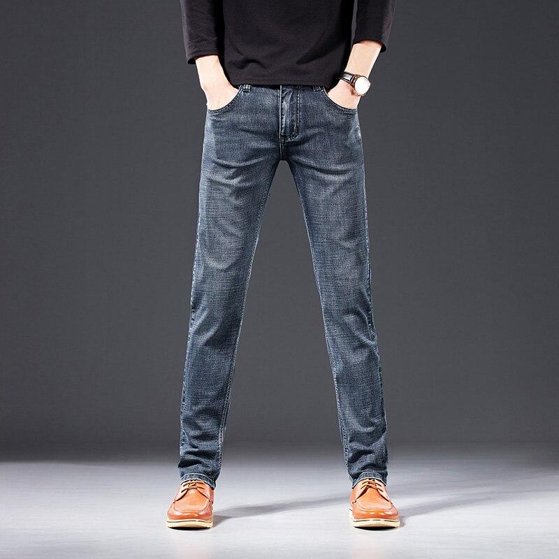 Мужские классические деловые прямые джинсы 2020, осень-зима, новые повседневные эластичные джинсовые брюки, мужские брендовые брюки, черные, синие, серые
