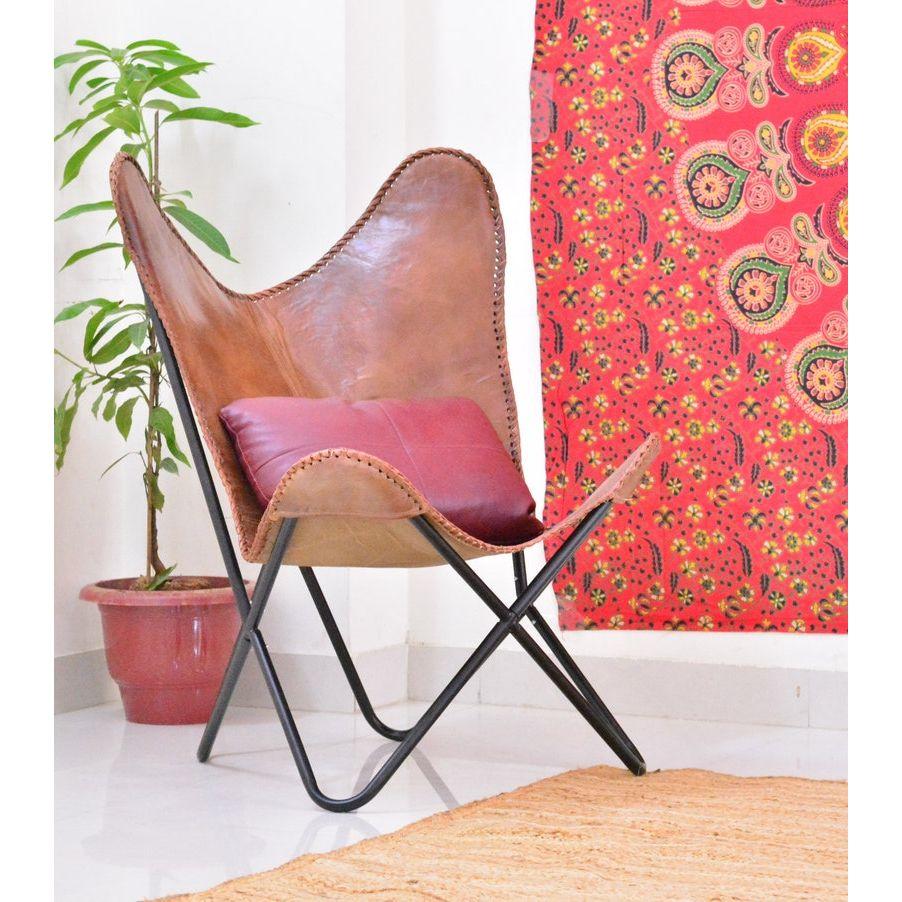 Стул-бабочка из натуральной коричневой кожи, стул для гостиной в стиле ретро, ​​стул для улицы и дома, подарок на день отца