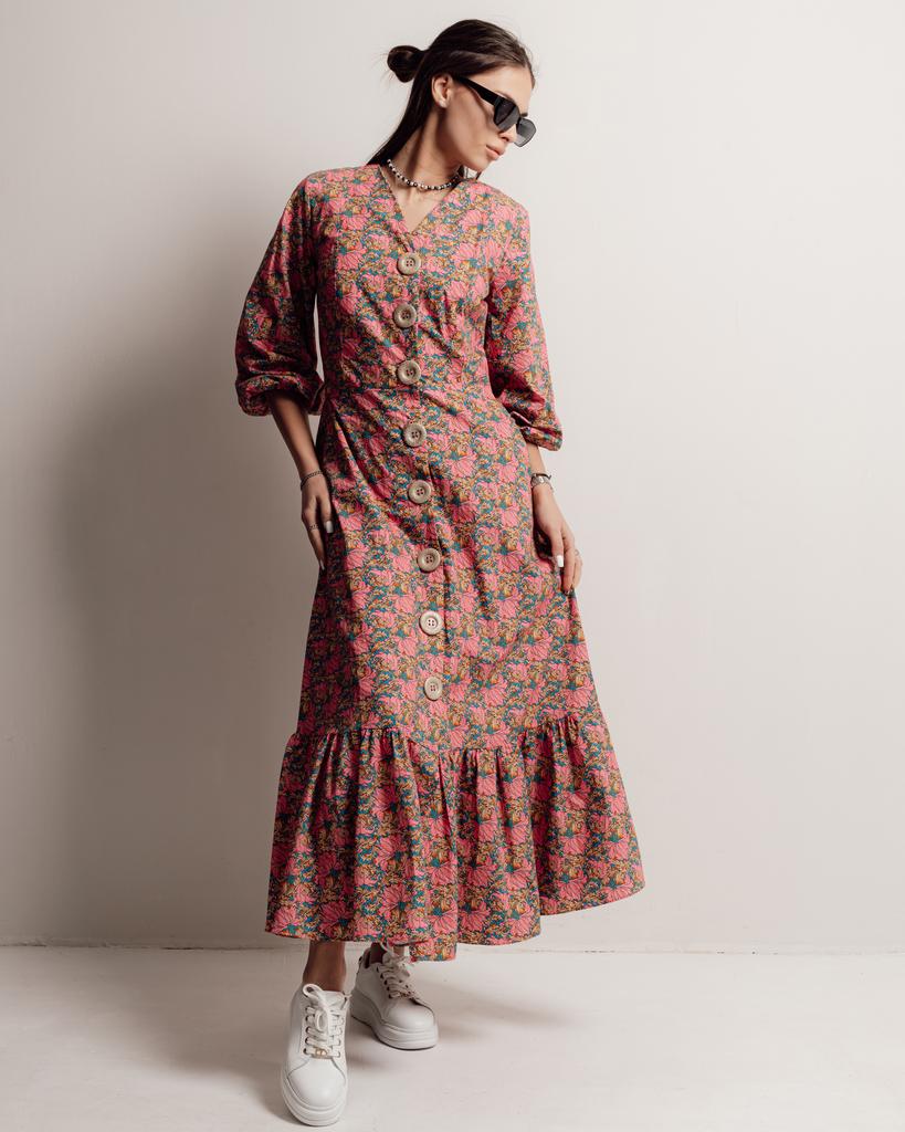 Summer Dress Long with Flowers Samsara 6672 36 Pink