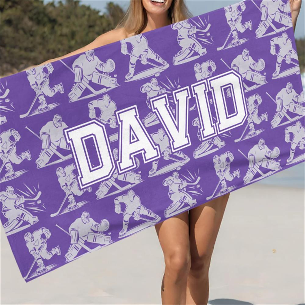 Hockey Beach Towel, Personalized Name Beach Towel, Sports Lover Gift, Summer Season Gift, Boys Hockey Towel, Beach Squad, Summer