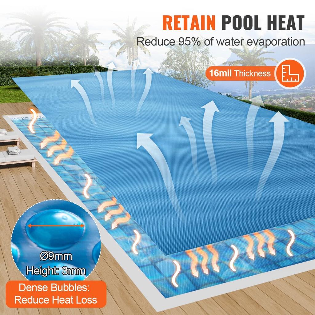 Solar Pool Cover, 36 x 18 ft Rectangle Solar Blanket for Pools, Inground Above Ground Swimming Pool Solar Cover, 16 mil Solar Covers Blue