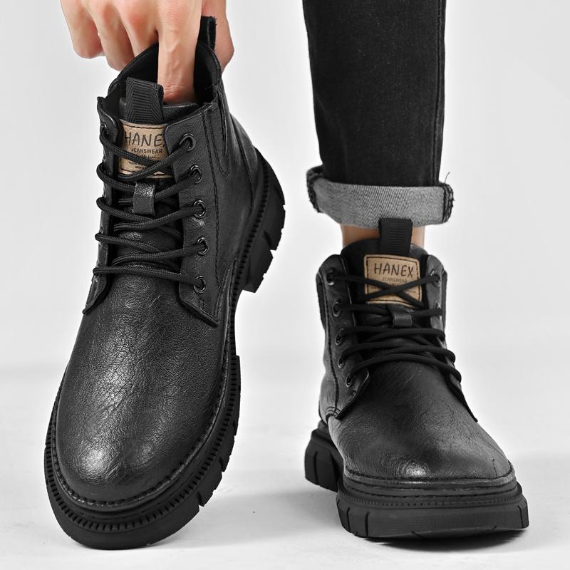 Универсальные уличные высококачественные кожаные ботильоны мужские ботинки на шнуровке с толстой подошвой высококачественные водонепроницаемые новые мужские ботинки