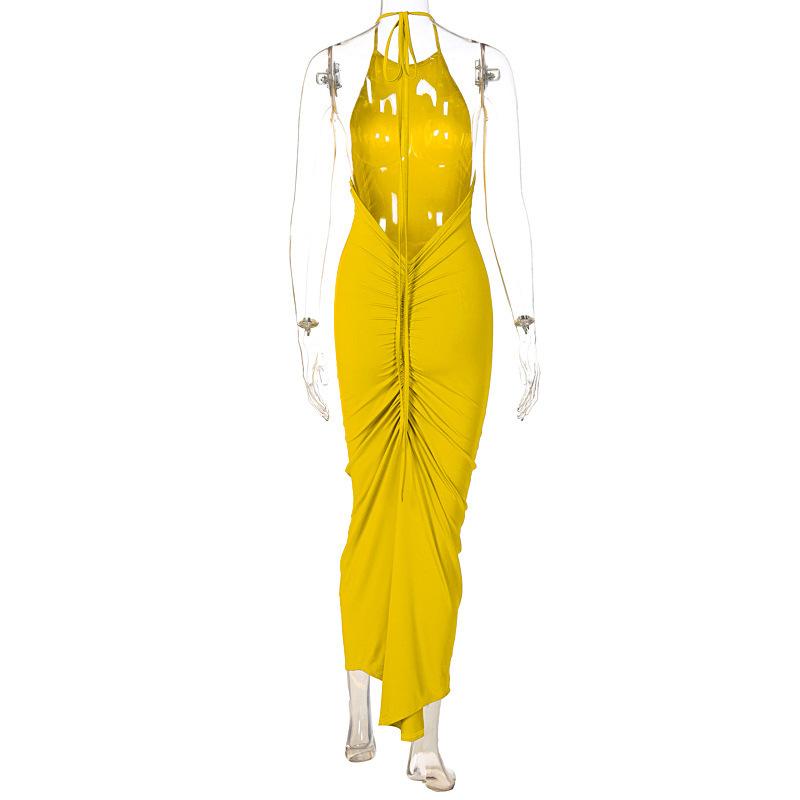 Женское летнее праздничное клубное вечернее платье без рукавов с открытой спиной, элегантное платье макси с рюшами и лямкой на шее